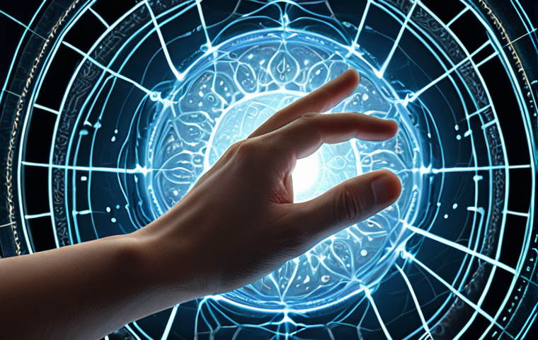 A human hand, a blend of realistic and ethereal, gesturing over a swirling, luminous digital interface. From this interface, intricate and fantastical art forms emerge as if willed into existence by thought and prompts. The background features subtle, complex network or algorithmic patterns, representing the AI's "mind." The scene visualizes the symbiosis of human vision and algorithmic creation, blurring the lines of traditional authorship. A sense of wonder and intellectual curiosity, conceptual and high resolution.