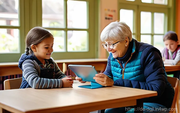 디지털 공유지의 격차 해소 방안 - **Prompt:** A vibrant and bustling community center in a charming German village. Elderly individual...