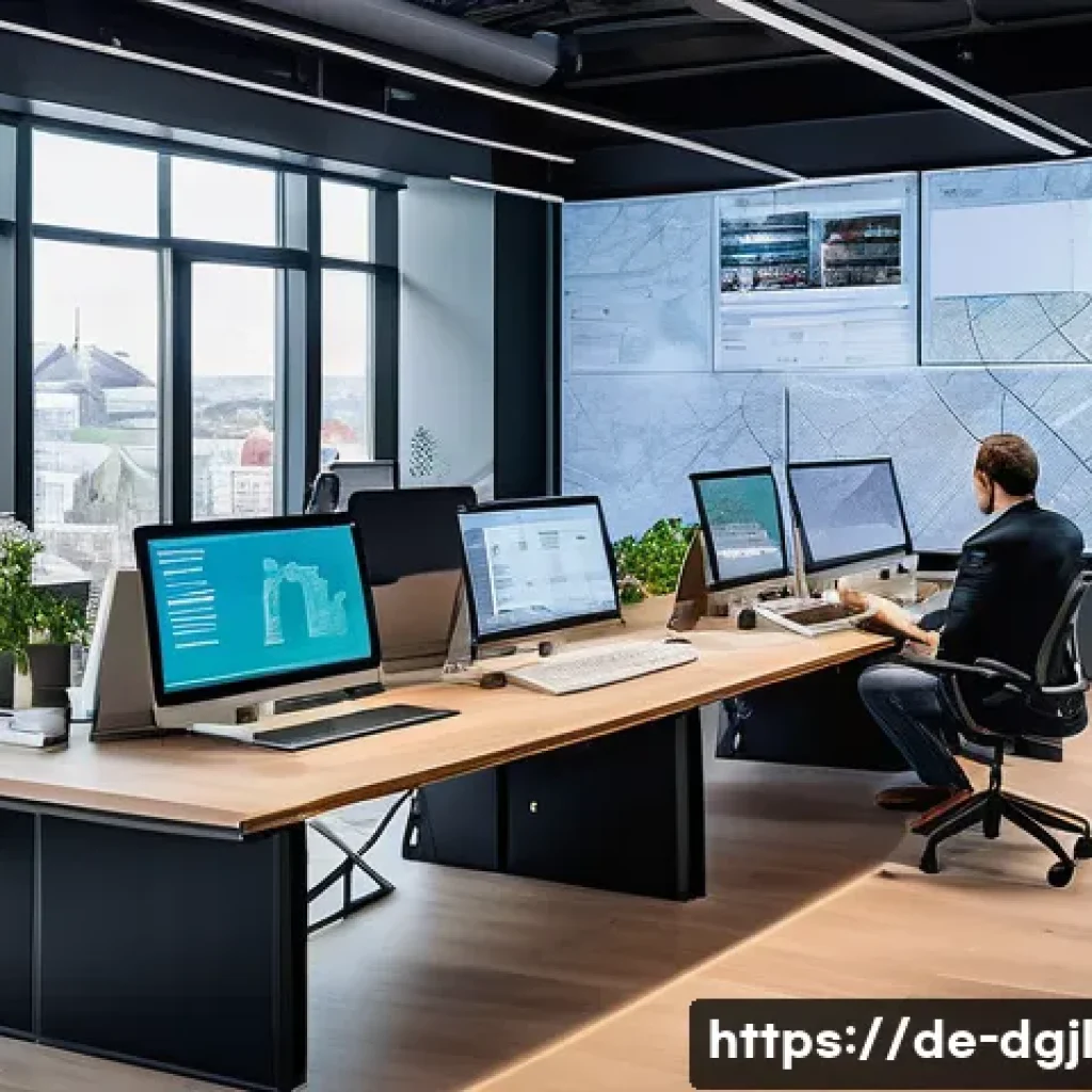 디지털 공유지의 글로벌 동향 - A vibrant digital innovation hub in a modern German city, featuring diverse professionals collaborat...